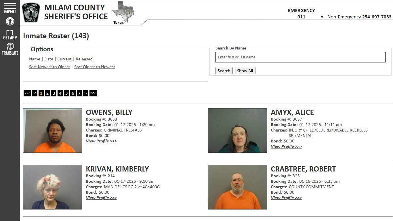 Inmate Roster - Current Inmates Booking Date Descending - Milam County Sheriff TX